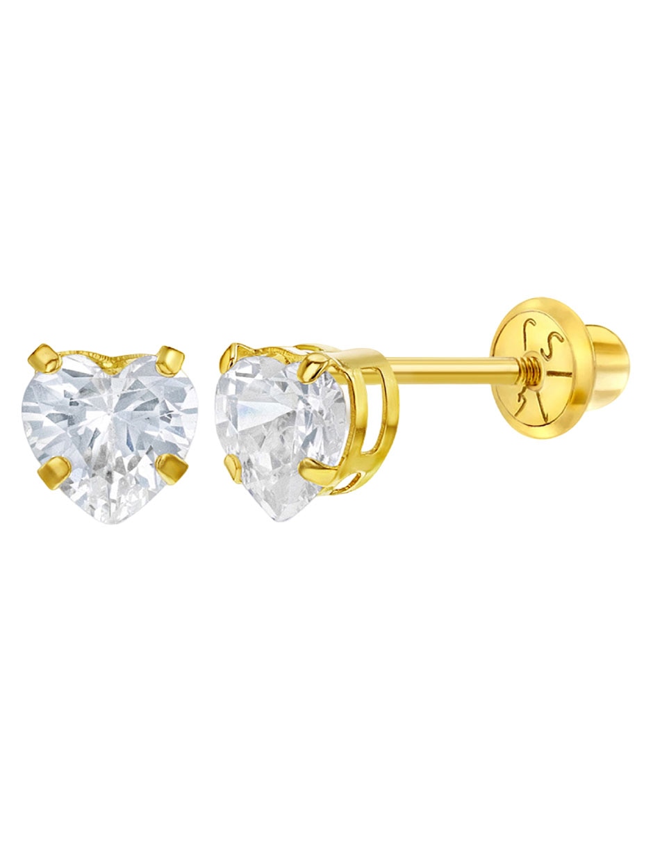 Broqueles de corazón de oro amarillo 14 K con acabado pulido