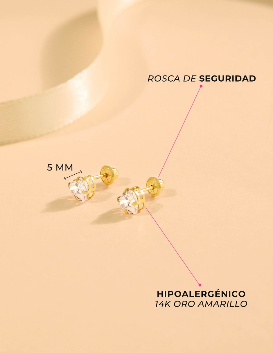 Broqueles de corazón de oro amarillo 14 K con acabado pulido 5