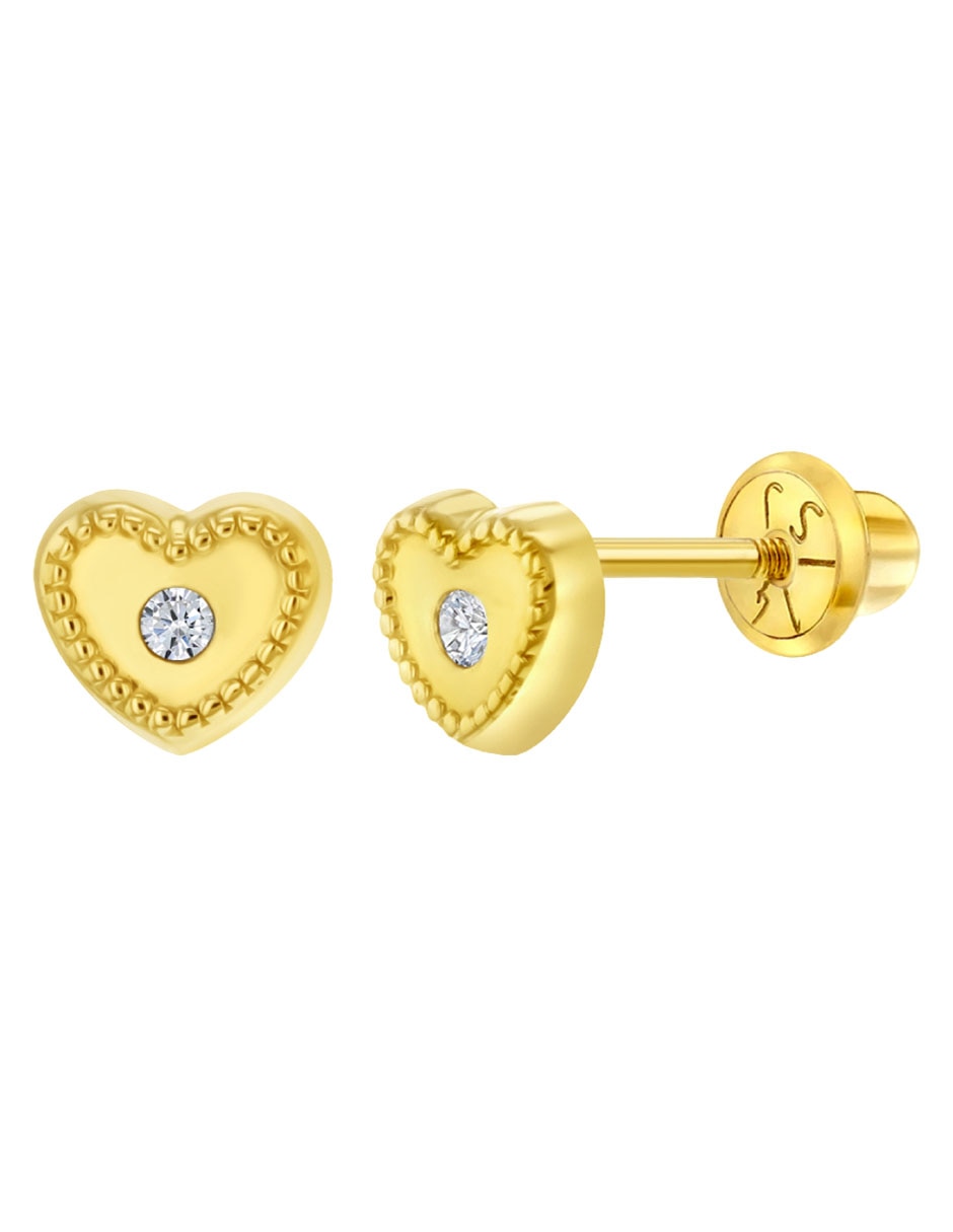 Broqueles de corazón de oro amarillo 14 K con acabado pulido Broqueles de corazón de oro amarillo 14 K con acabado pulido