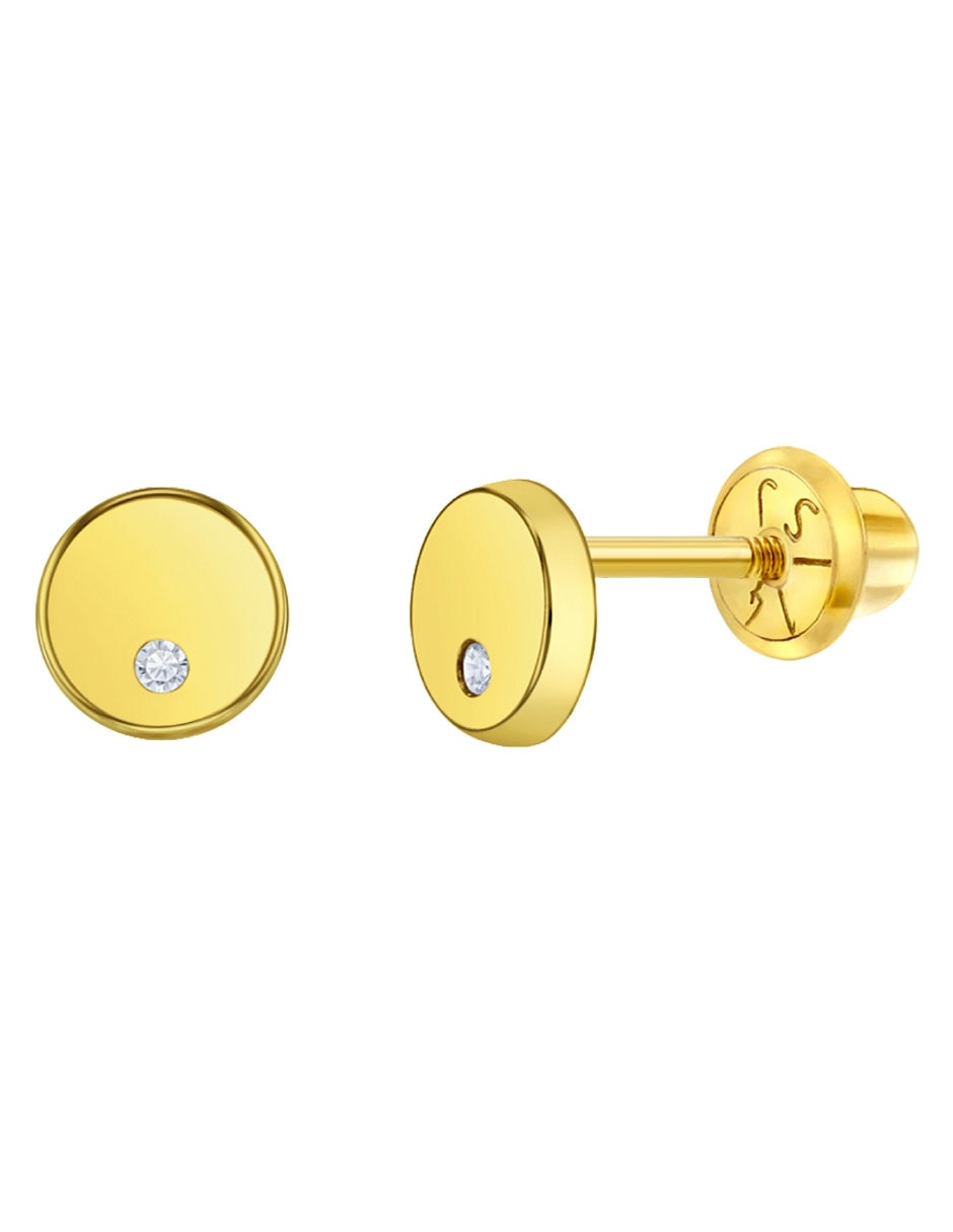 Broqueles redondos de oro amarillo 14 K con acabado pulido