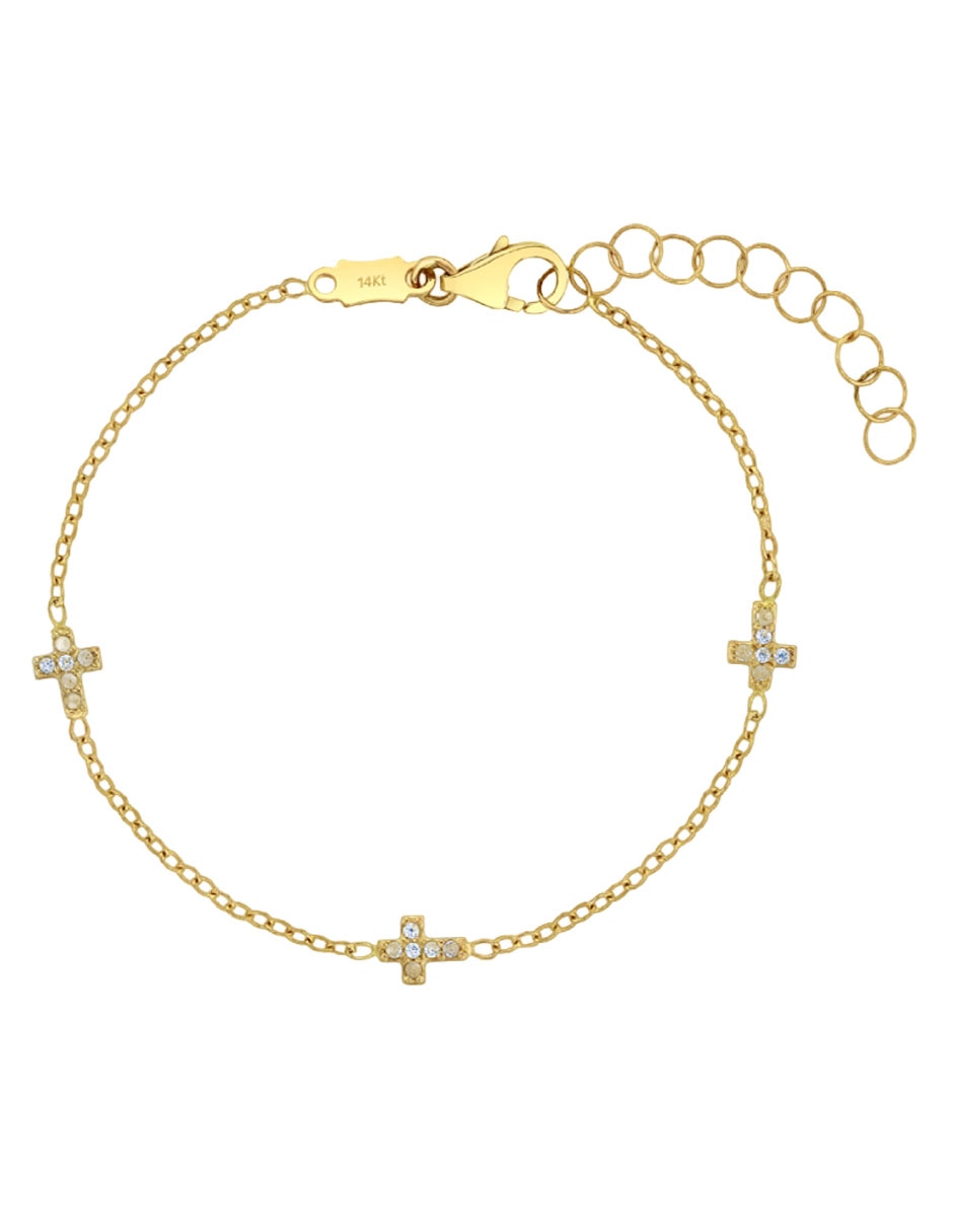 Pulsera de oro amarillo con zirconia 14 K acabado brillante
