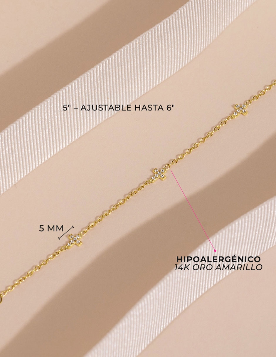 Pulsera de oro amarillo con zirconia 14 K acabado brillante 5