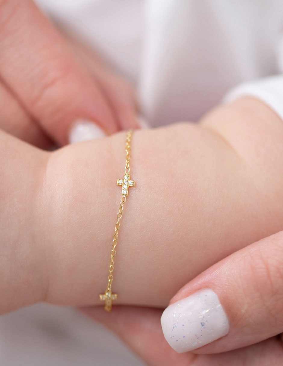 Pulsera de oro amarillo con zirconia 14 K acabado brillante 3