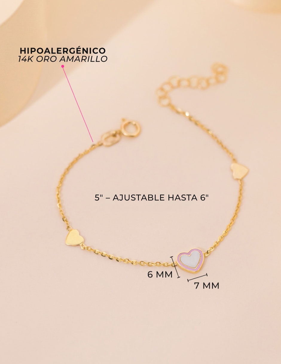 Pulsera de oro amarillo con zirconia 14 K acabado pulido 6