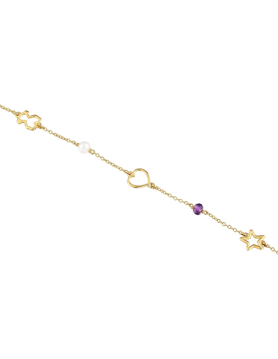 Pulsera de oro amarillo con crisoprasa 9 K Silueta acabado brillante 4