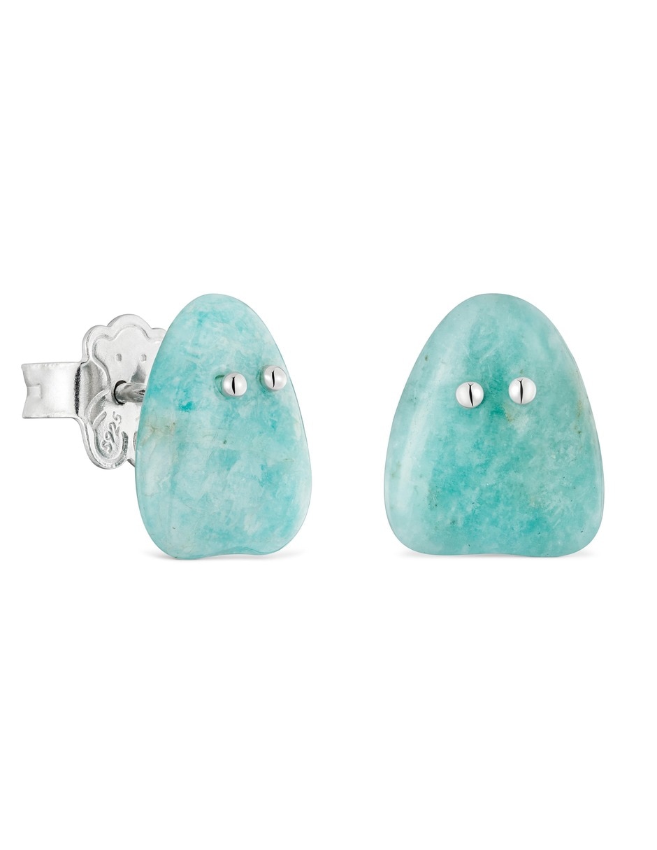 Aretes cortos de fantasma boo de plata con acabado amazonita