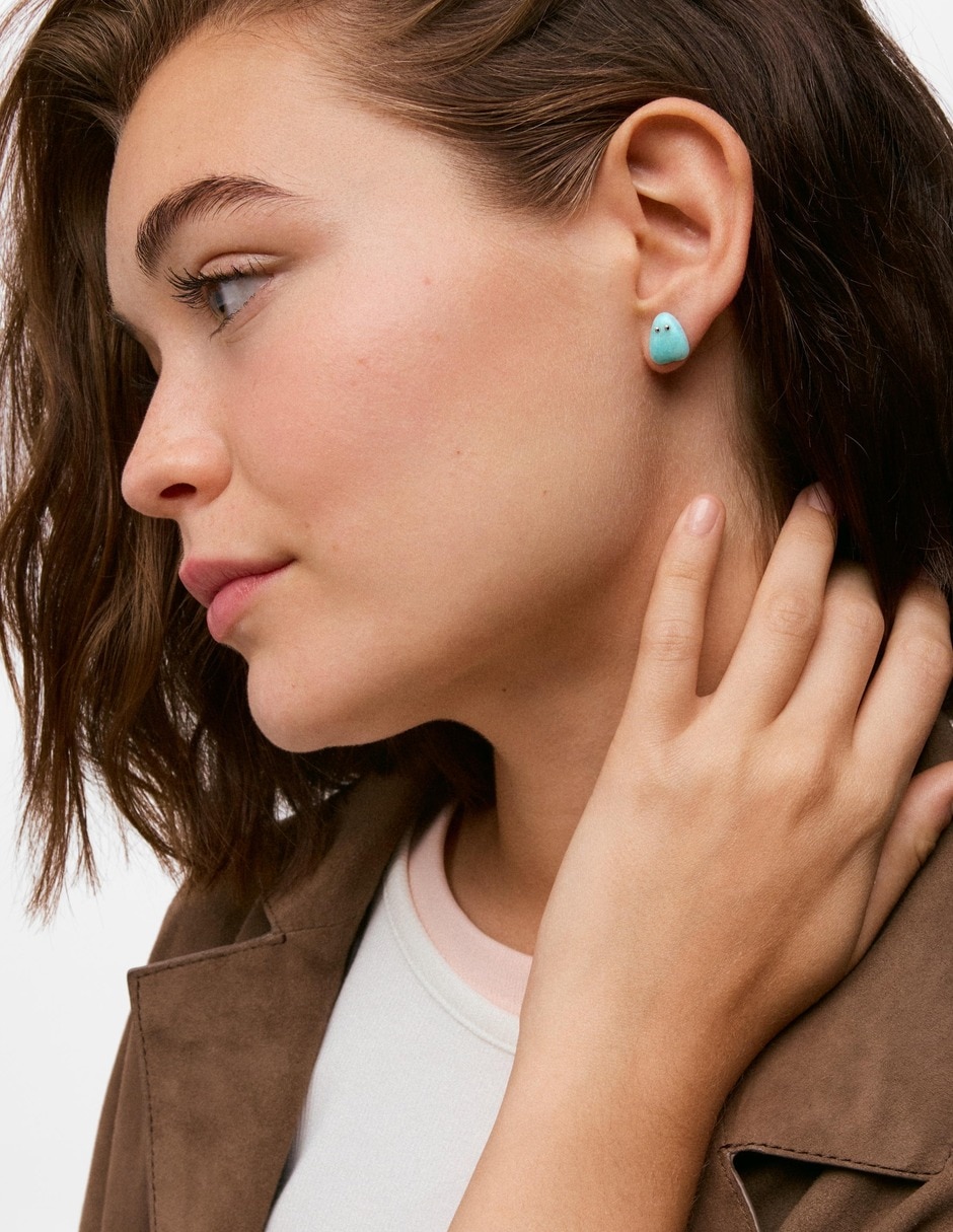Aretes cortos de fantasma boo de plata con acabado amazonita 4