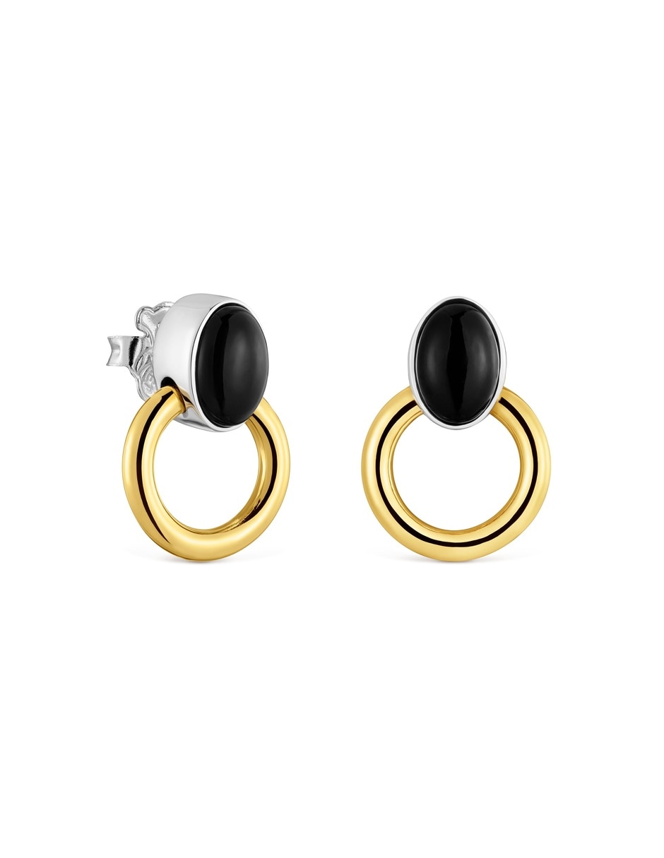 Arete individual ovalada gem power con acabado baño de oro 1
