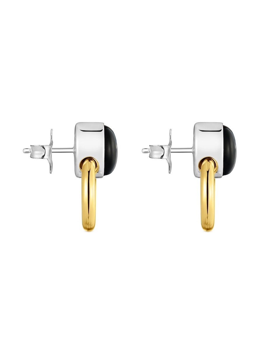 Arete individual ovalada gem power con acabado baño de oro 2