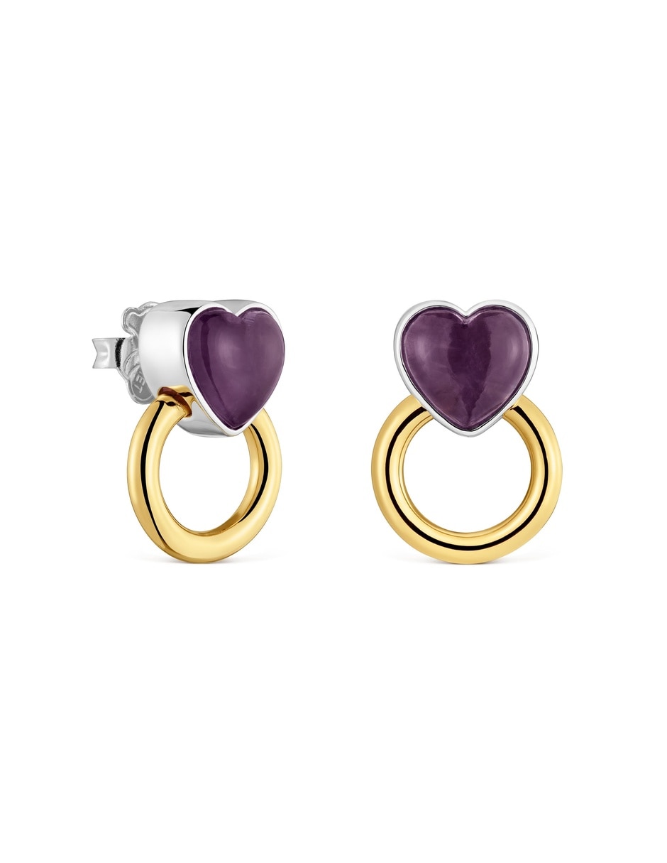 Arete individual de corazón gem power con acabado baño de oro amatista 1