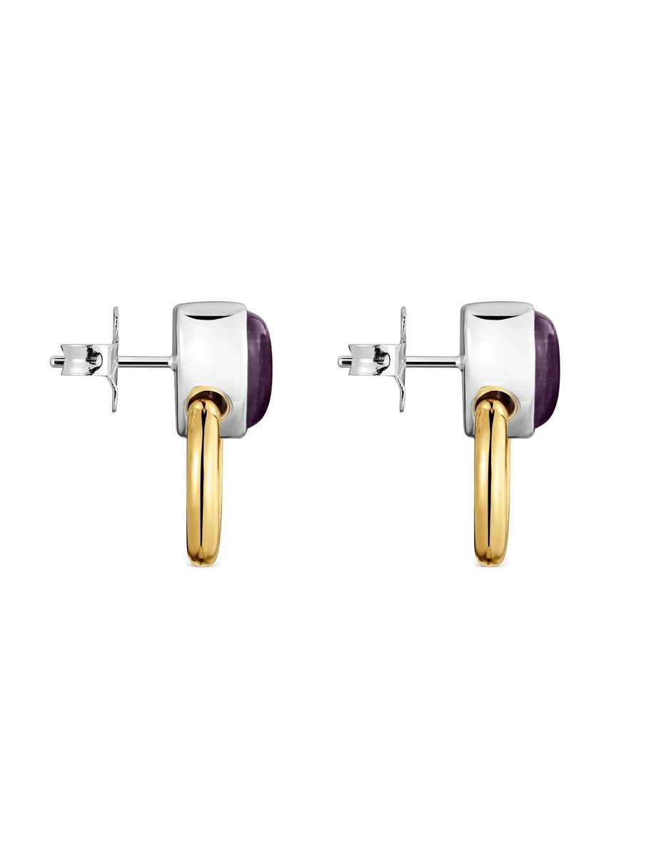 Arete individual de corazón gem power con acabado baño de oro amatista 2