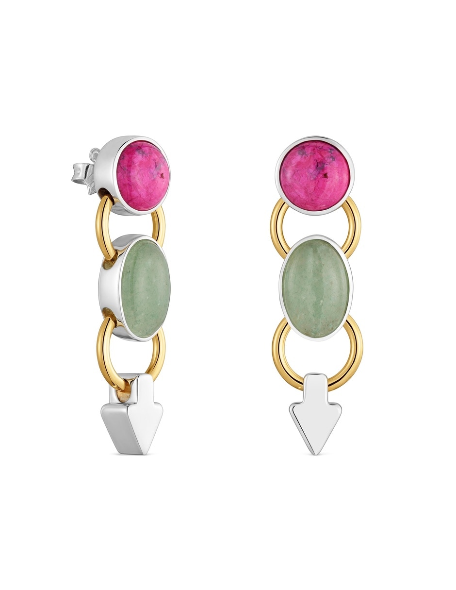 Arete individual de flecha gem power con acabado baño de oro 1