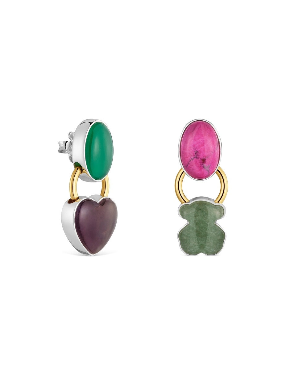 Arete individual de oso gem power con acabado baño de oro calcedonia 1