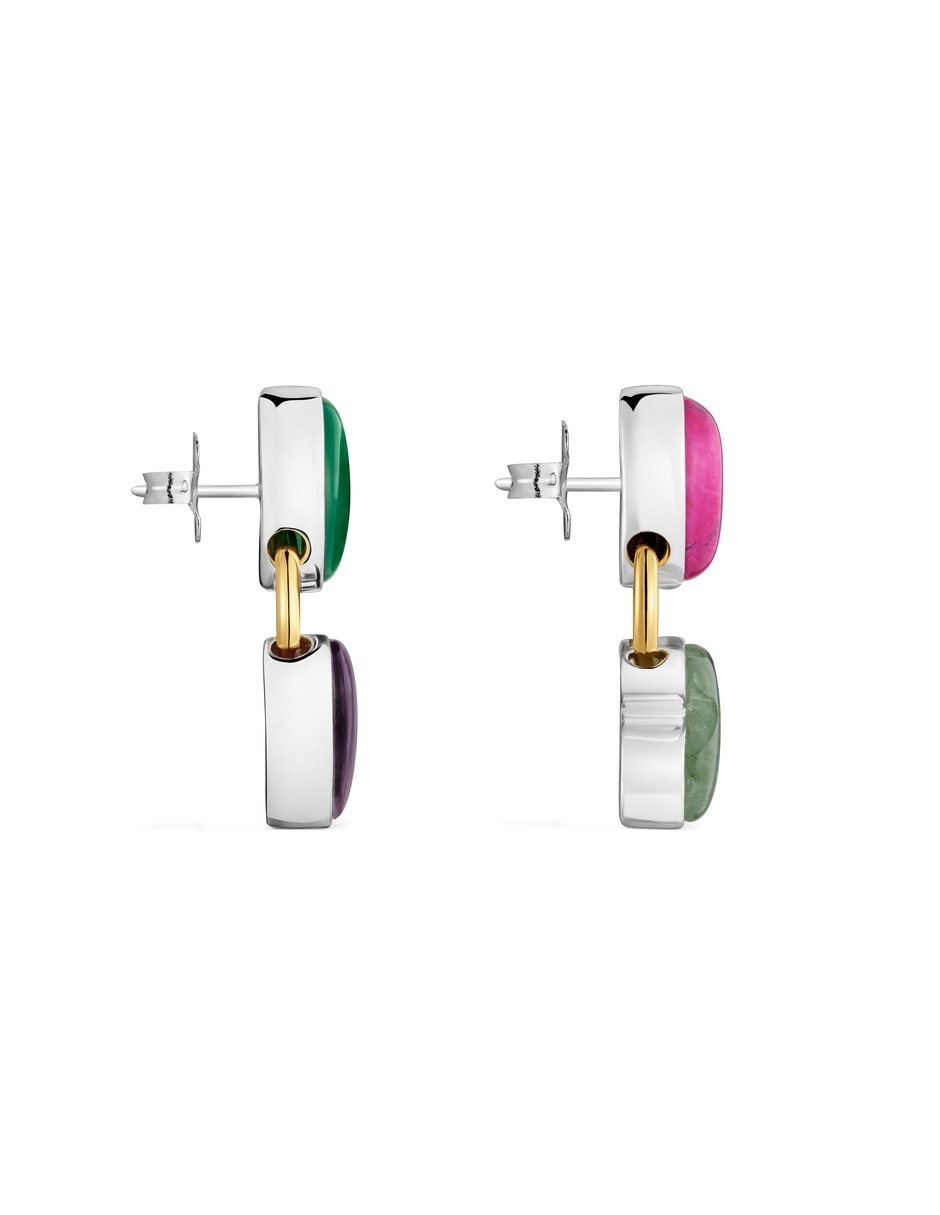 Arete individual de oso gem power con acabado baño de oro calcedonia 2
