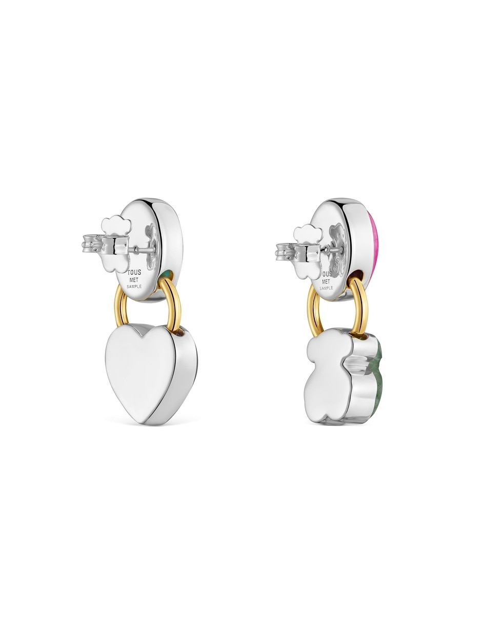 Arete individual de oso gem power con acabado baño de oro calcedonia 4