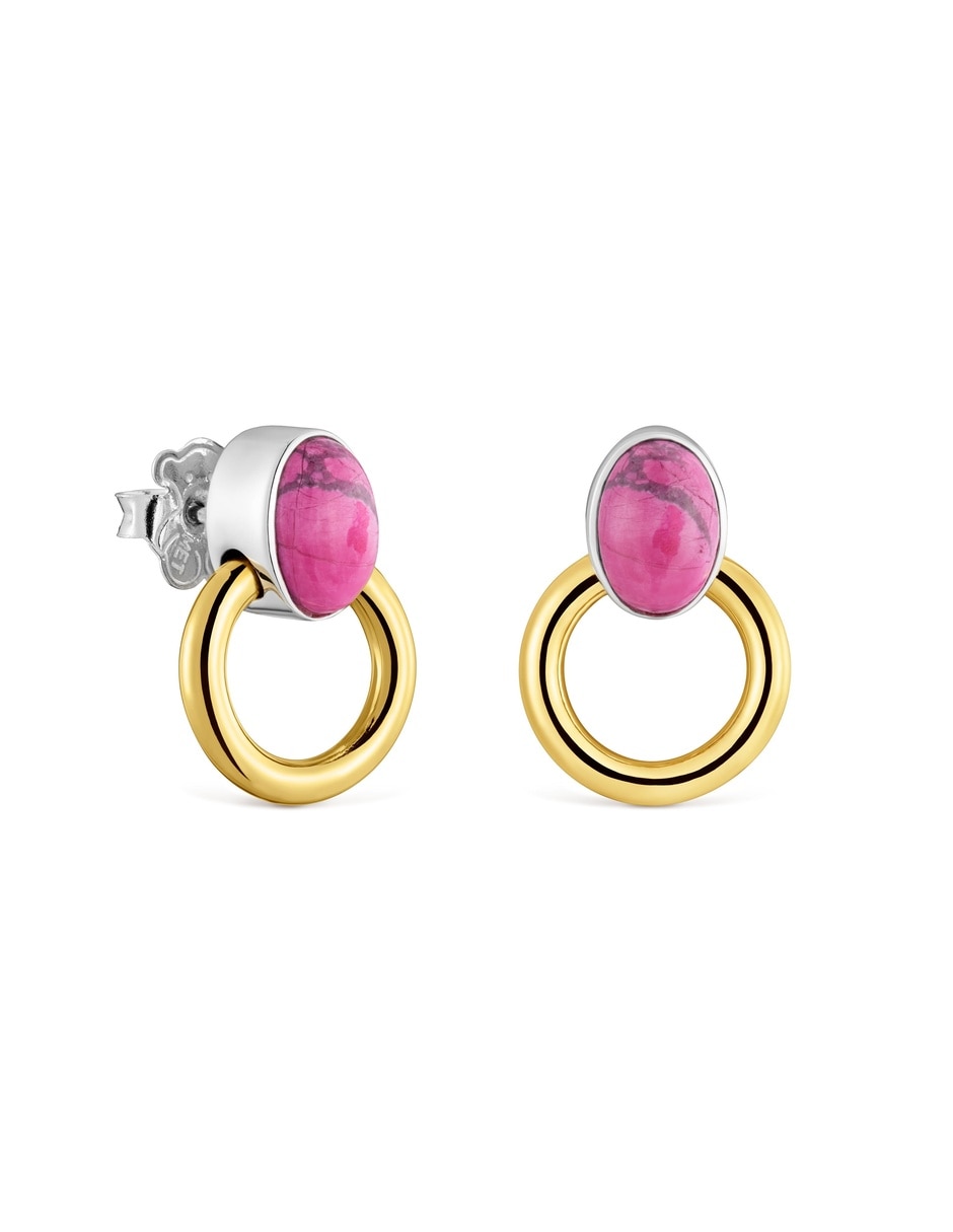 Arete individual ovalada gem power con acabado baño de oro 1