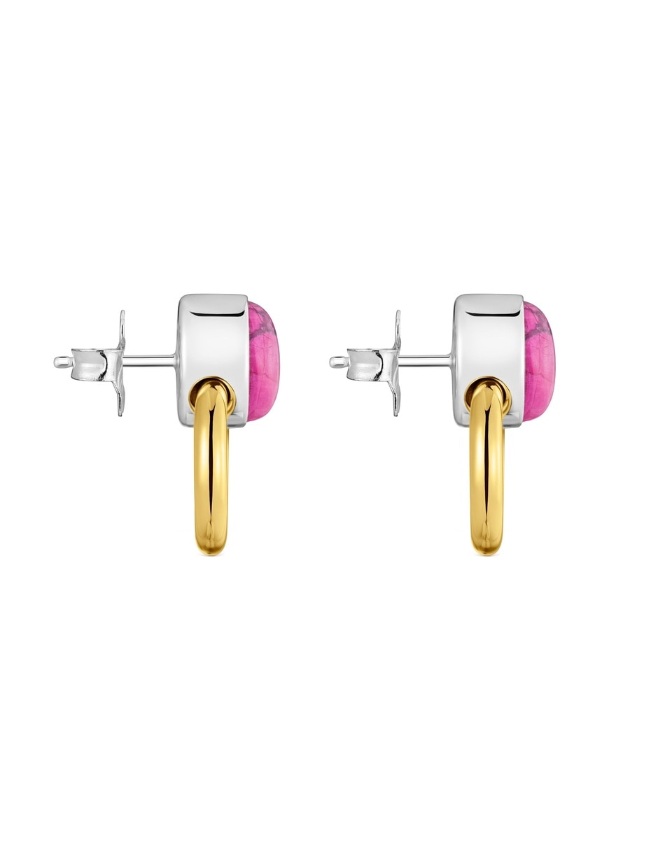 Arete individual ovalada gem power con acabado baño de oro 2