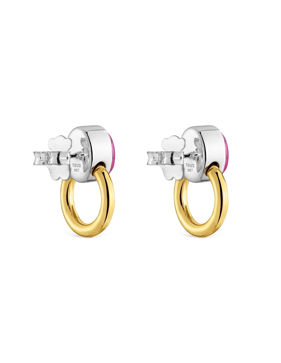 Arete individual ovalada gem power con acabado baño de oro 4