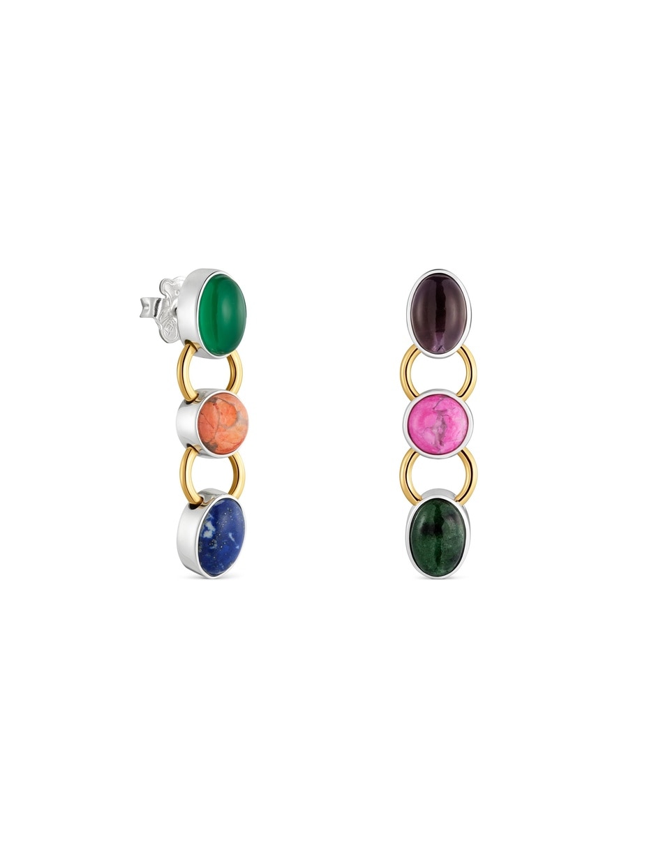 Arete individual ovalada gem power con acabado baño de oro amatista 1