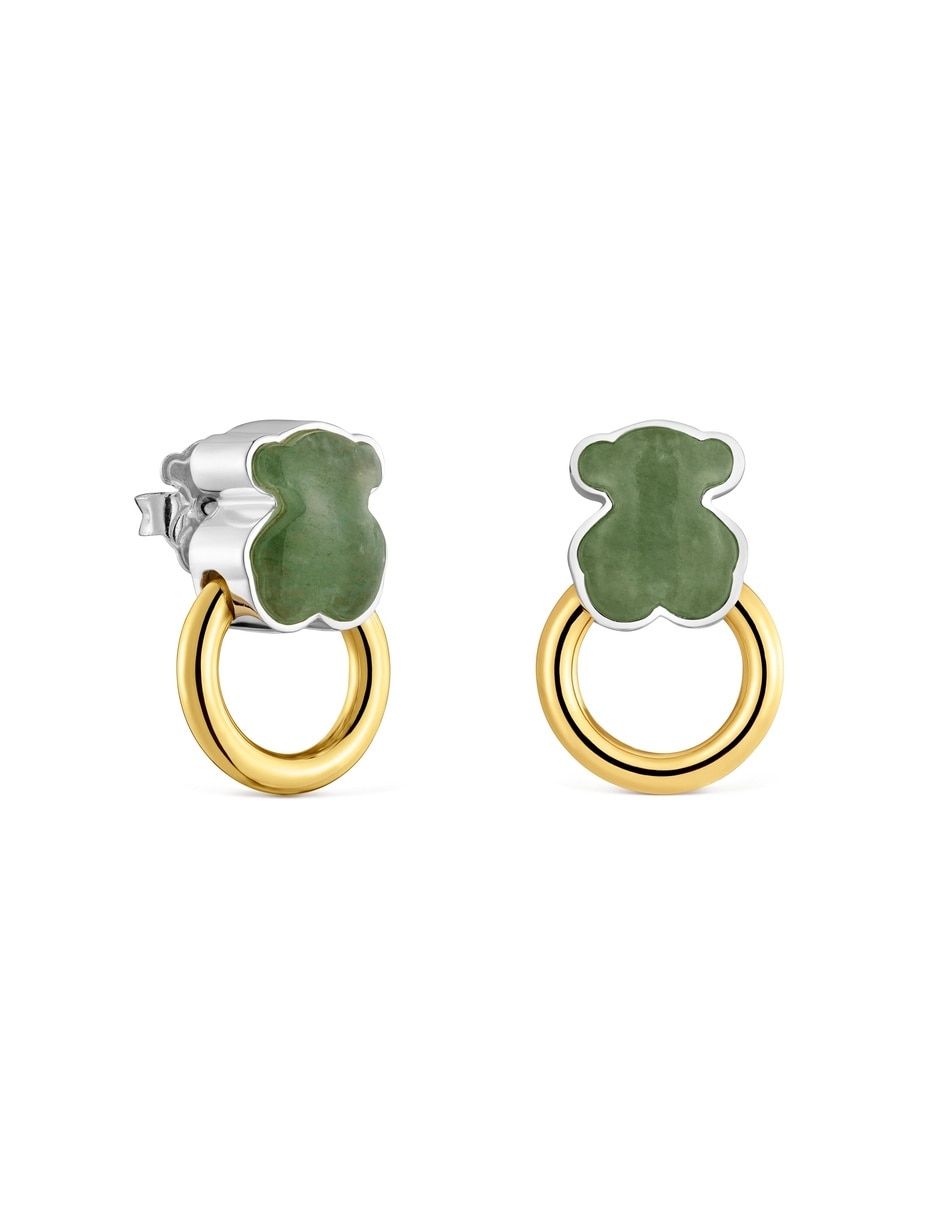 Arete individual de oso gem power con acabado baño de oro aventurina 1