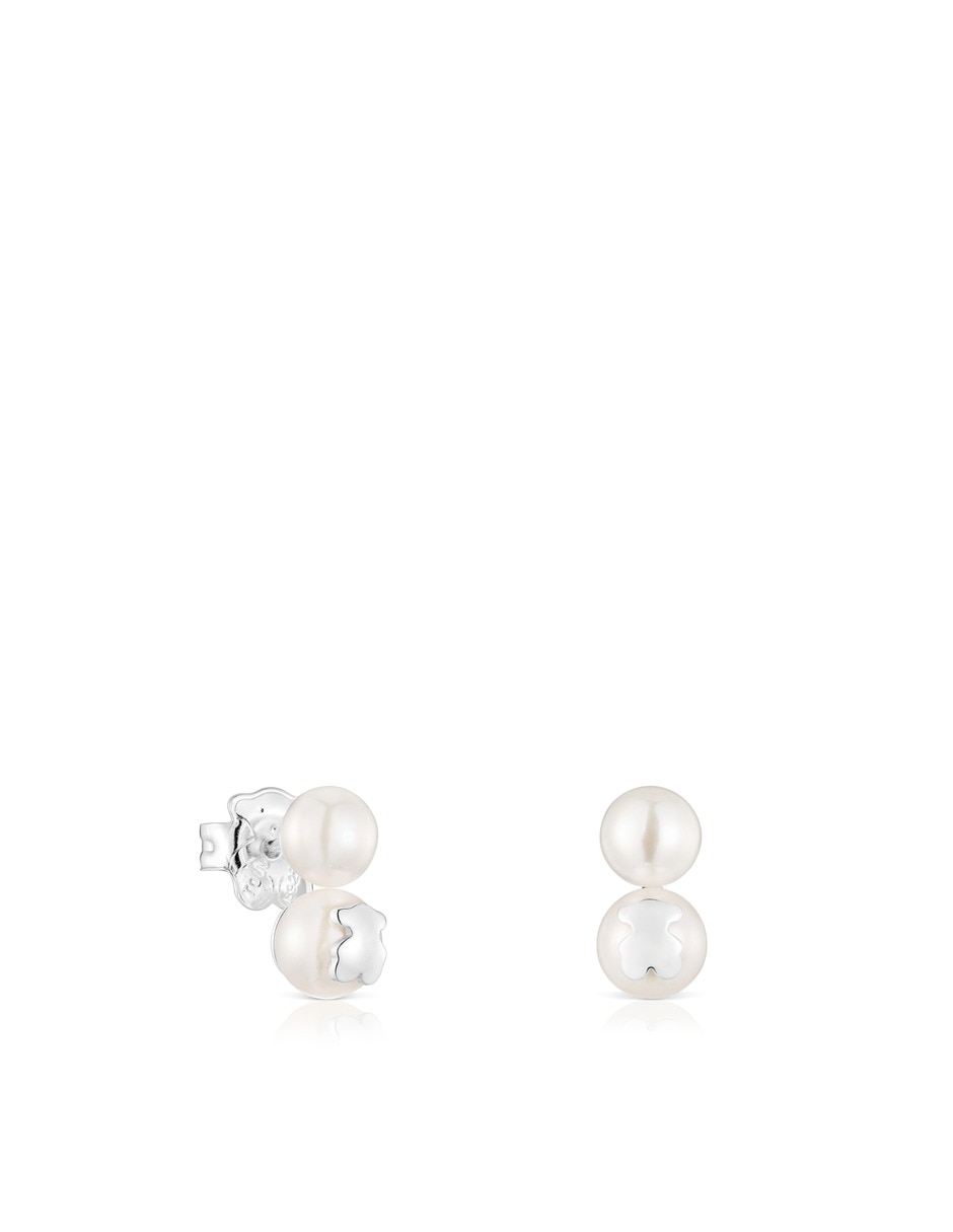Aretes cortos de perla de plata p 925 con acabado perla
