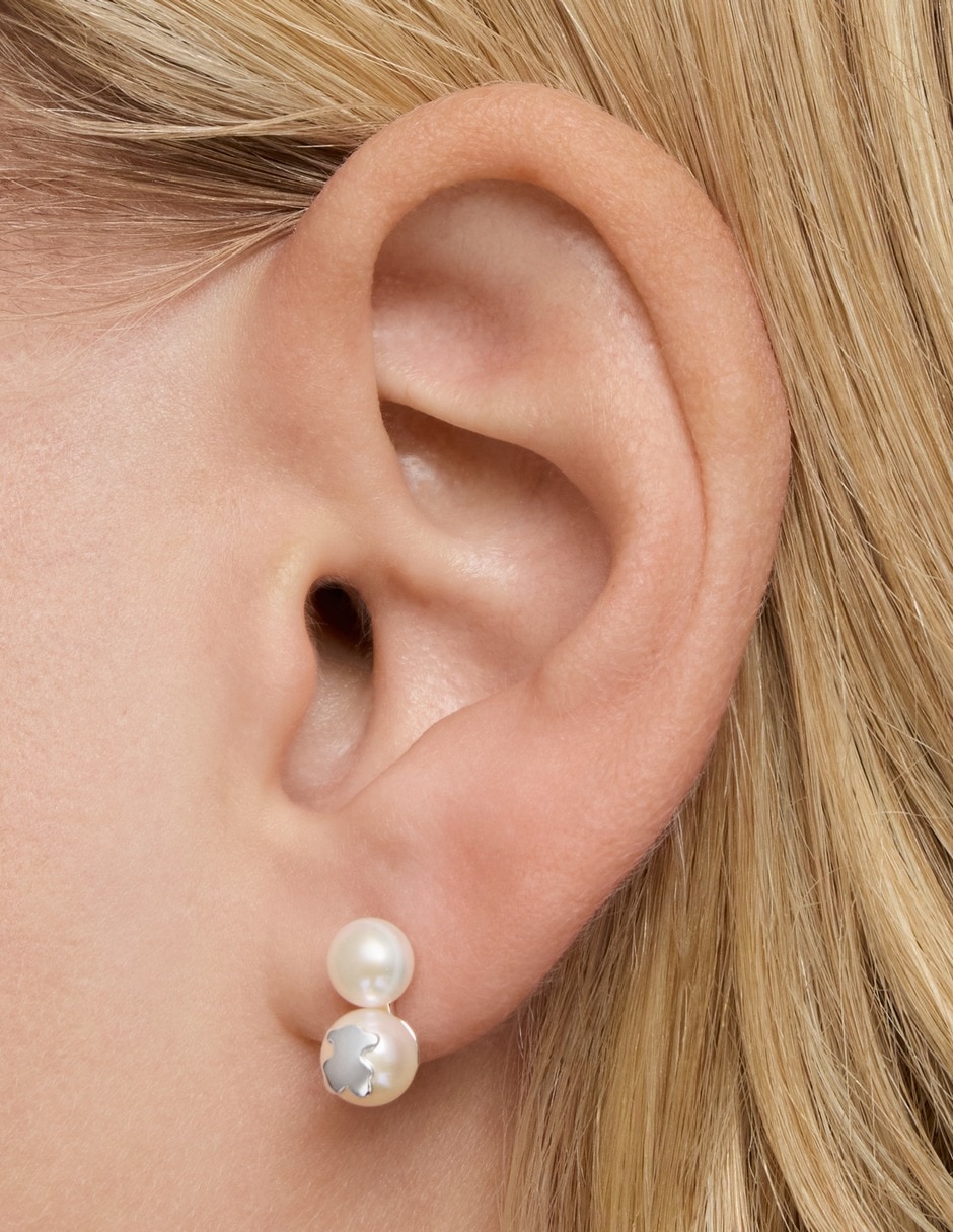 Aretes cortos de perla de plata p 925 con acabado perla