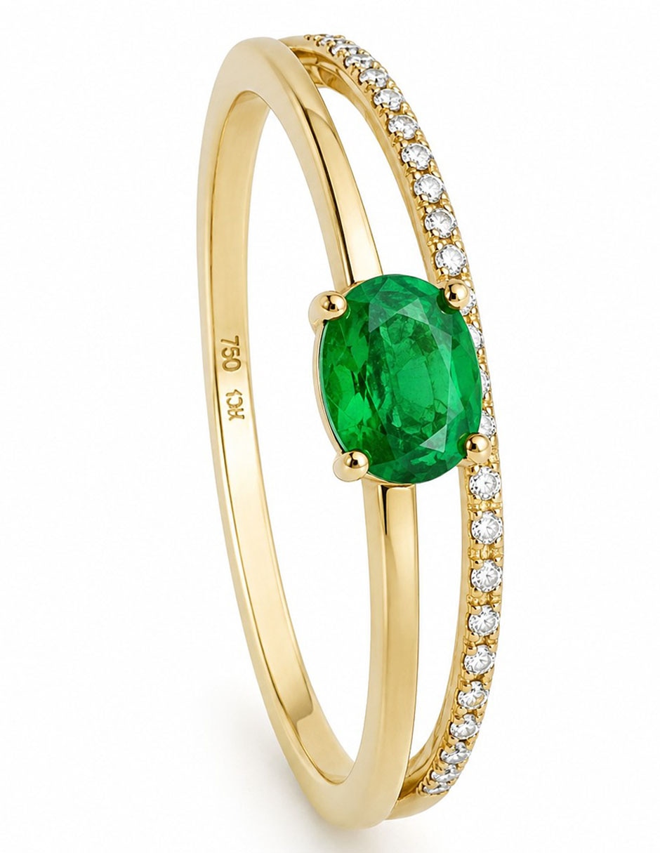 Anillo 14 K de oro diamante baño de rodio