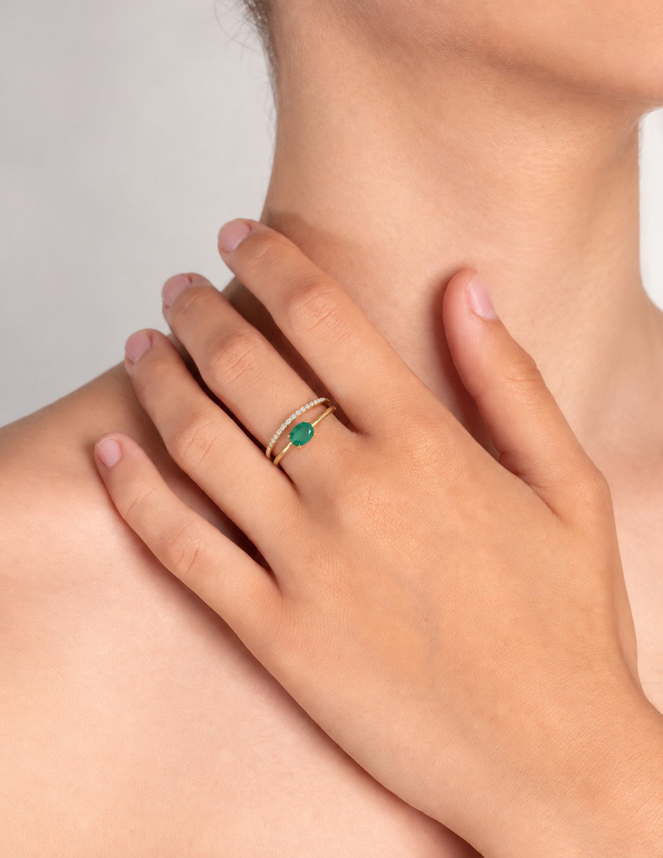 Anillo 14 K de oro diamante baño de rodio 3
