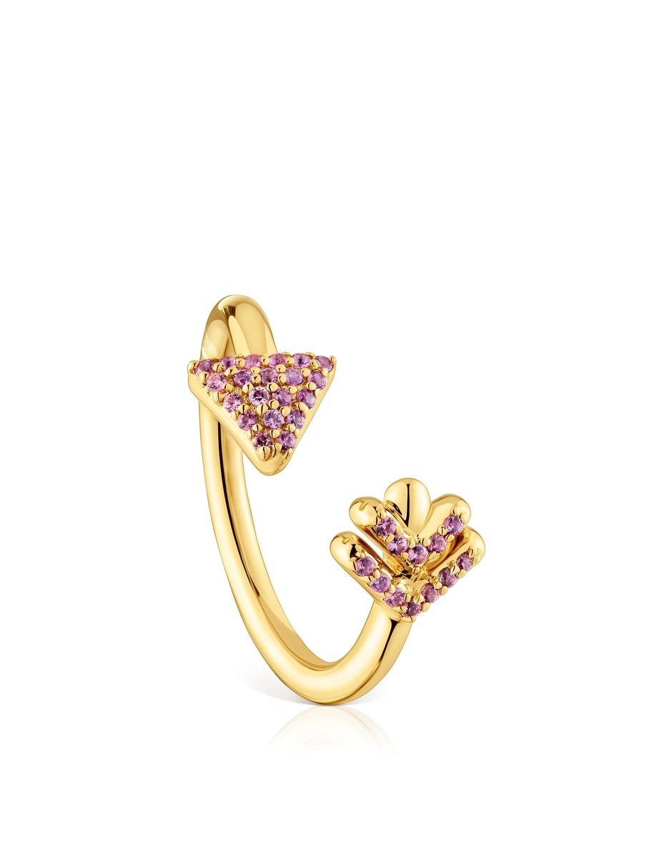 Anillo de flecha de plata vermeil P 925 rodolita con acabado baño de oro
