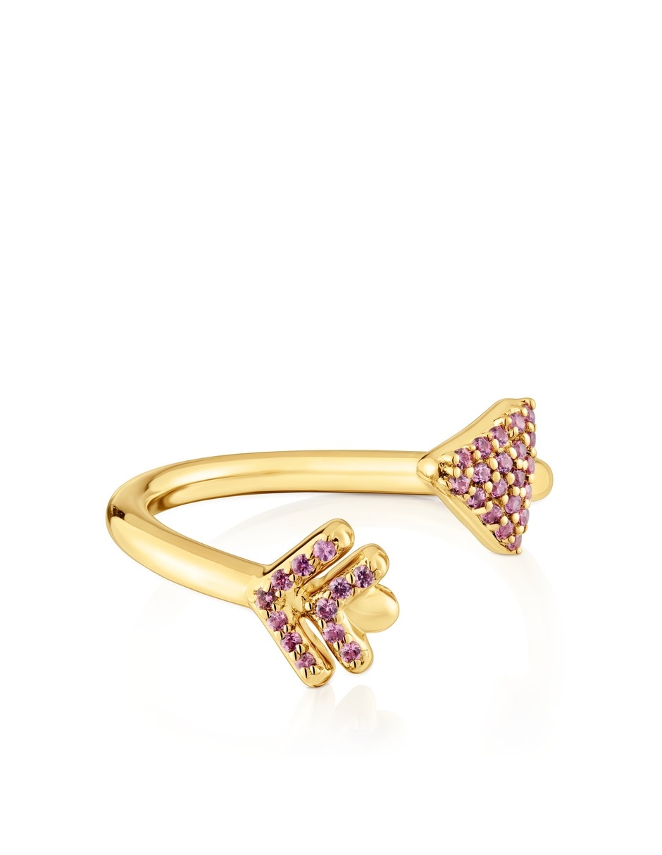Anillo de flecha de plata vermeil P 925 rodolita con acabado baño de oro 5