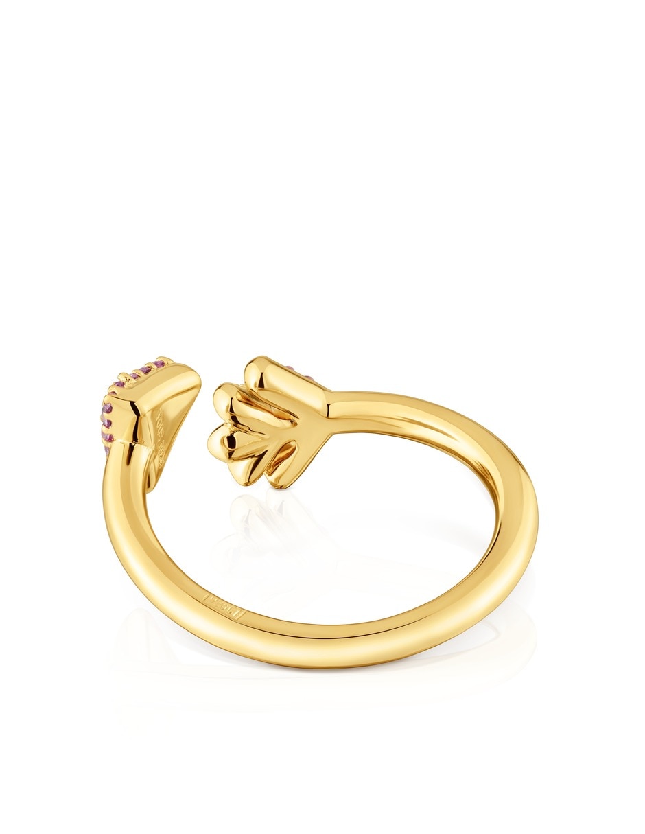 Anillo de flecha de plata vermeil P 925 rodolita con acabado baño de oro