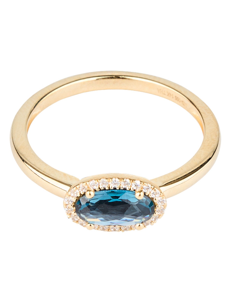 Anillo 14 K de oro topacio azul de Londres brillante