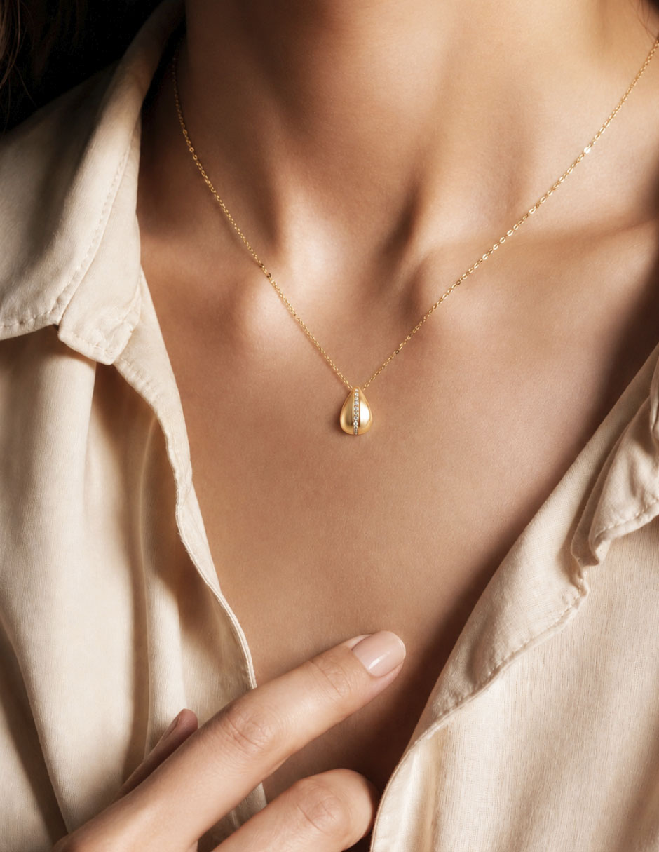 Collar de gota de oro amarillo 18 K 3