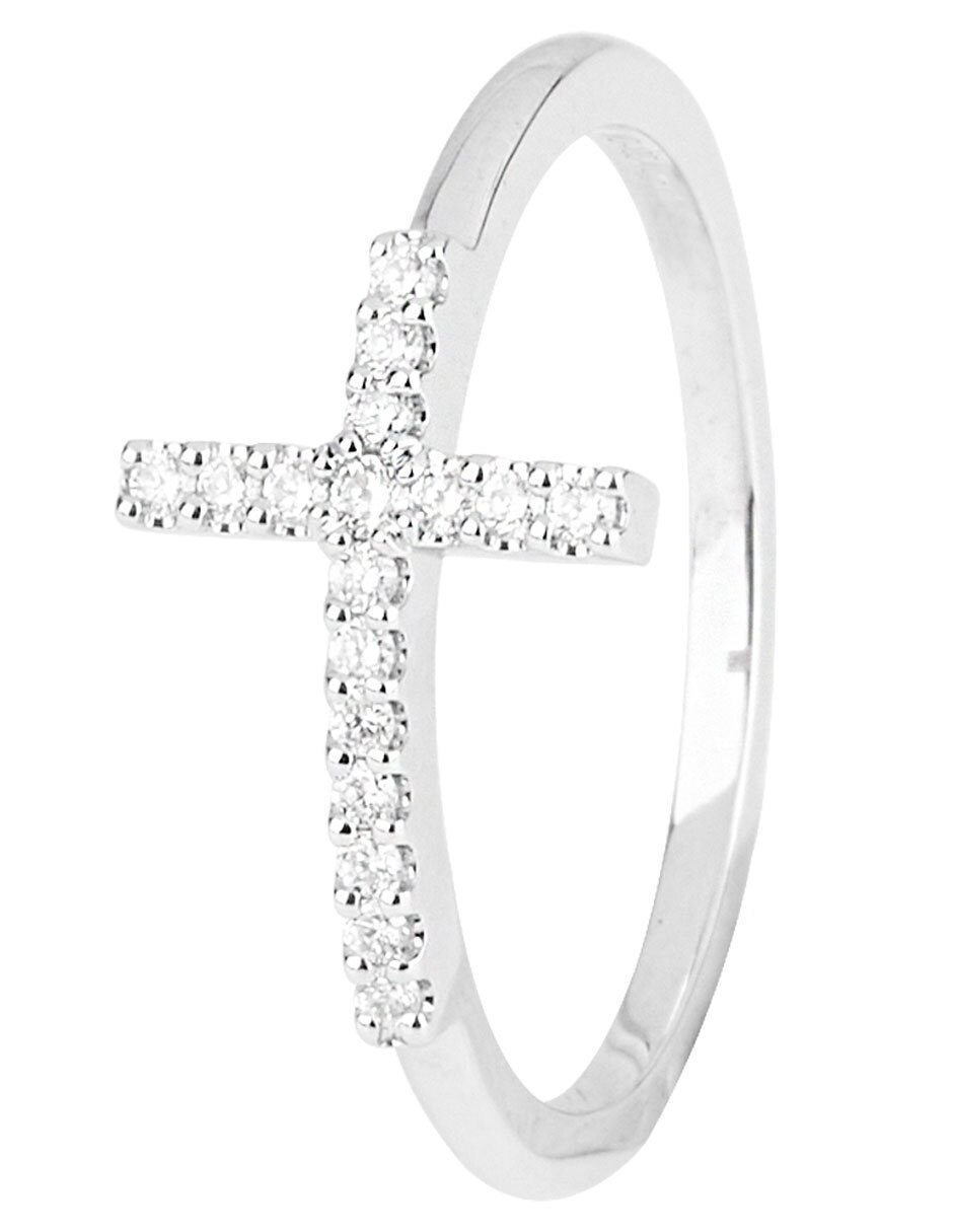 Anillo de cruz 14 k de oro pavé 2