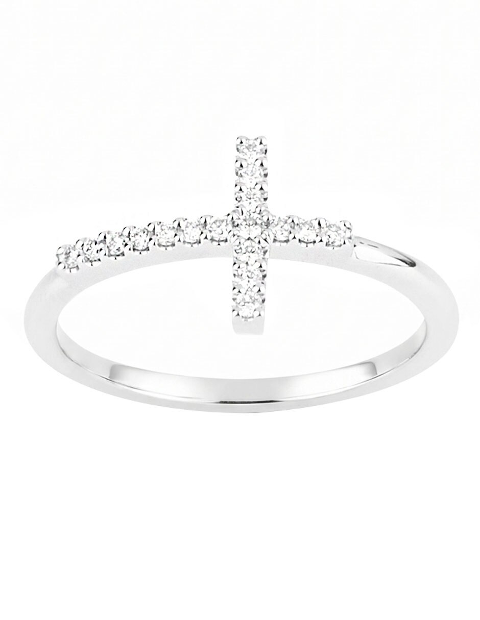 Anillo de cruz 14 k de oro pavé 3