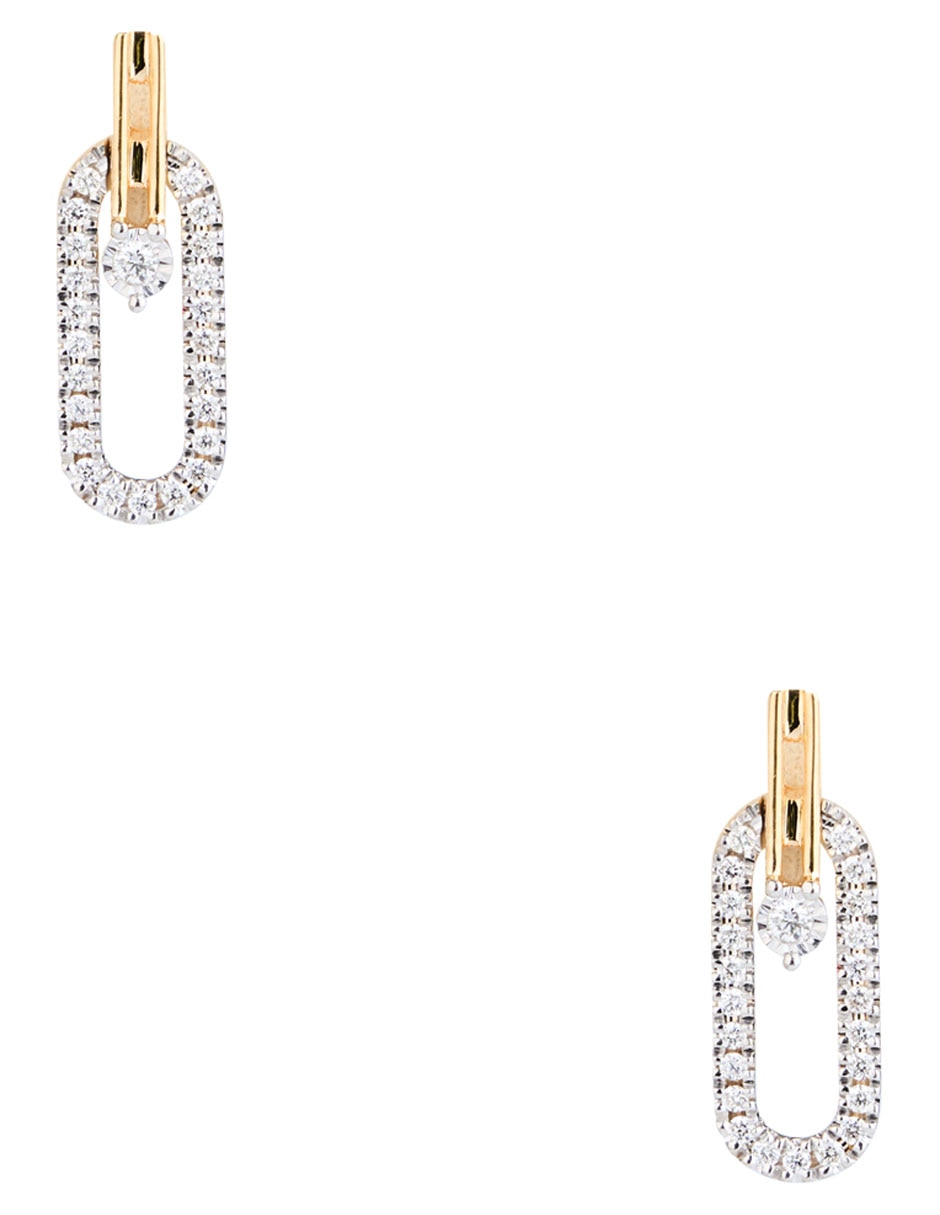 Aretes corto de eslabón de oro de 14 K con acabado pavé
