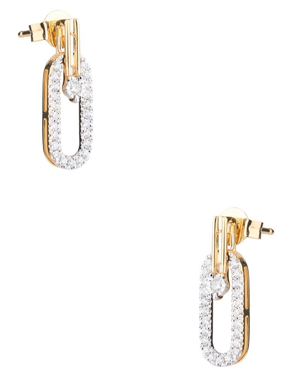 Aretes corto de eslabón de oro de 14 K con acabado pavé 3
