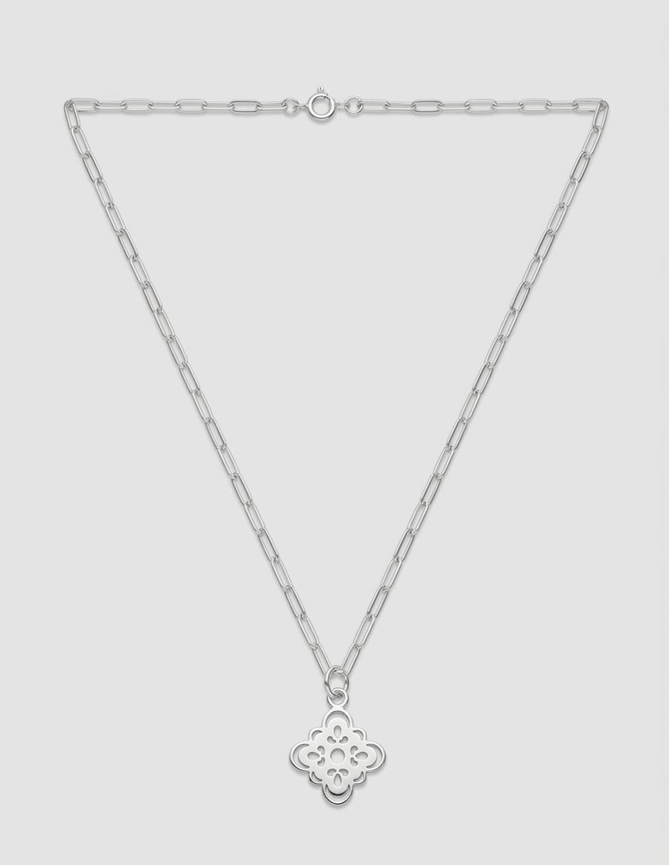 Collar con dije de flor de plata P 925 3
