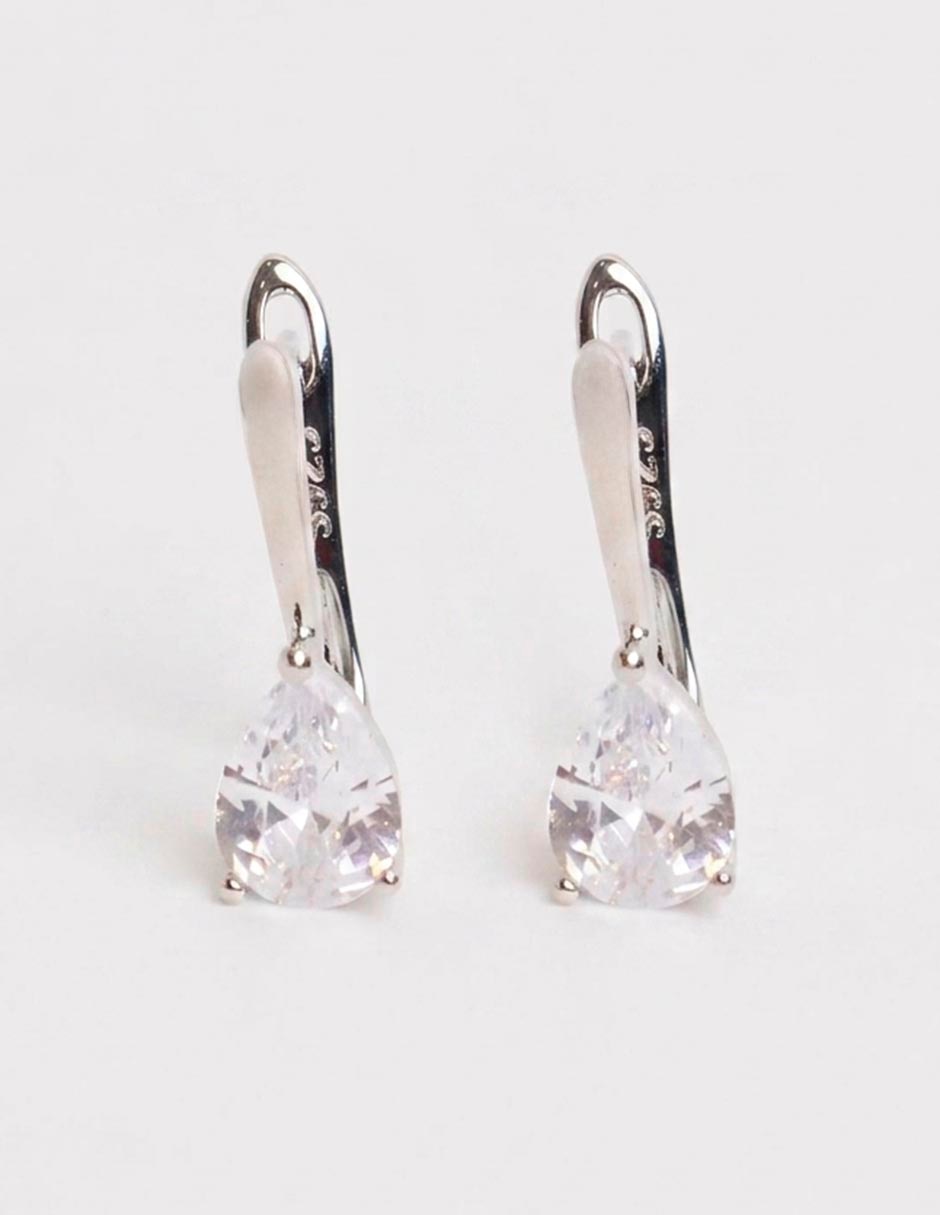 Aretes cortos de gota de plata P 925 con acabado pave zirconia Aretes cortos de gota de plata P 925 con acabado pave zirconia