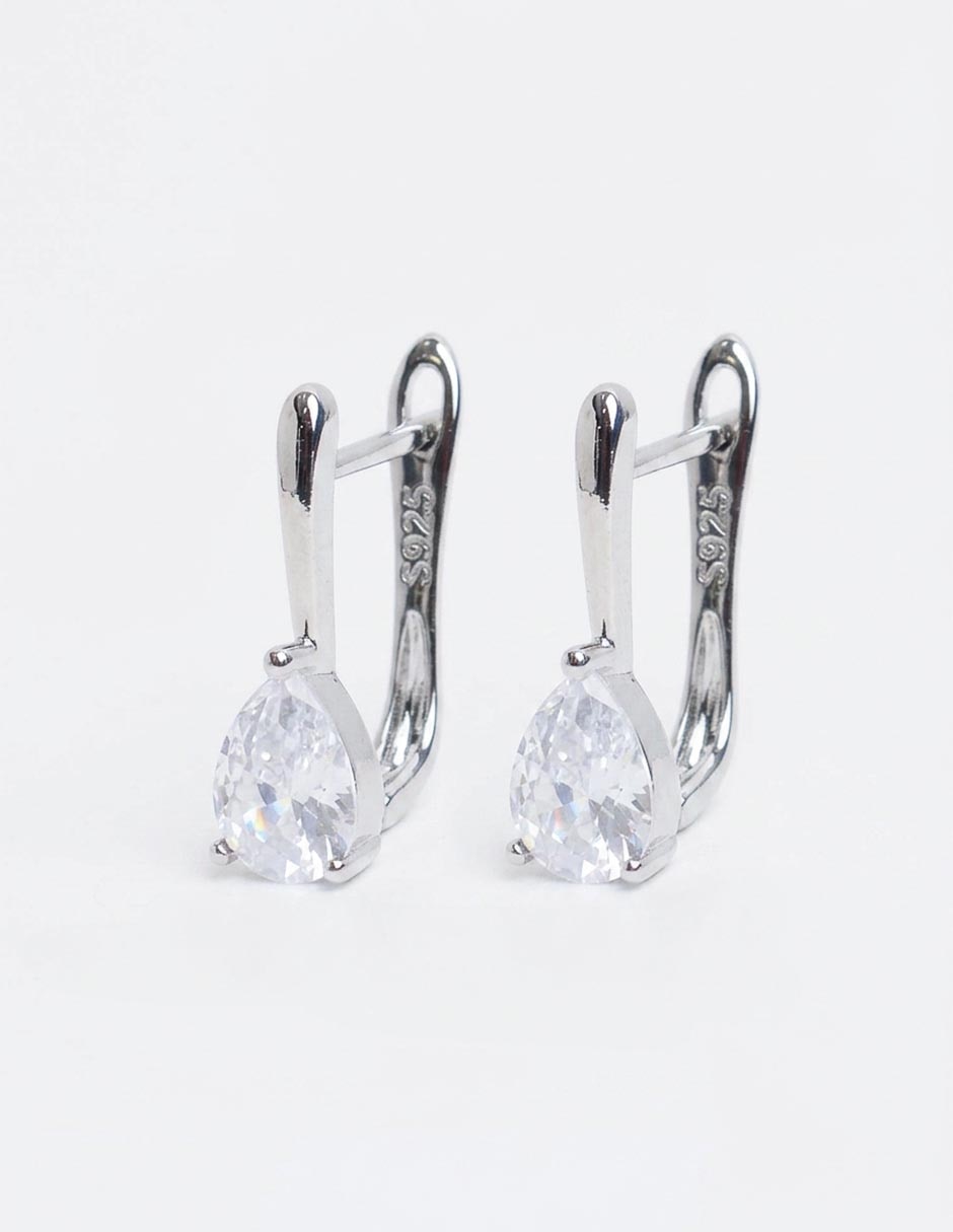 Aretes cortos de gota de plata P 925 con acabado pave zirconia 4