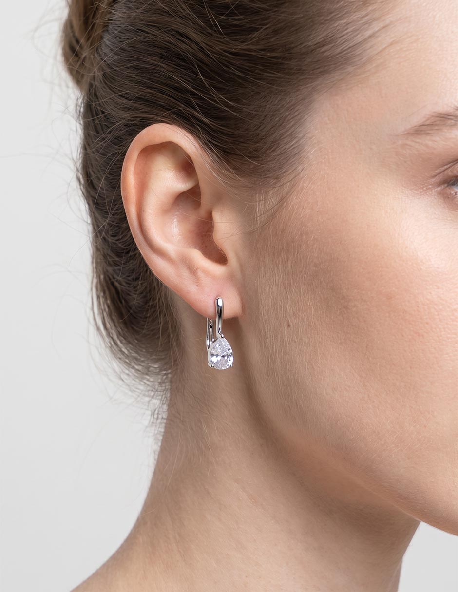 Aretes cortos de gota de plata P 925 con acabado pave zirconia 2