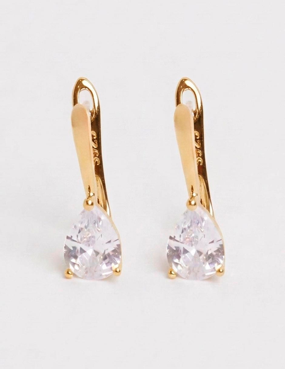 Aretes cortos de gota de plata P 925 con acabado baño de oro zirconia Aretes cortos de gota de plata P 925 con acabado baño de oro zirconia