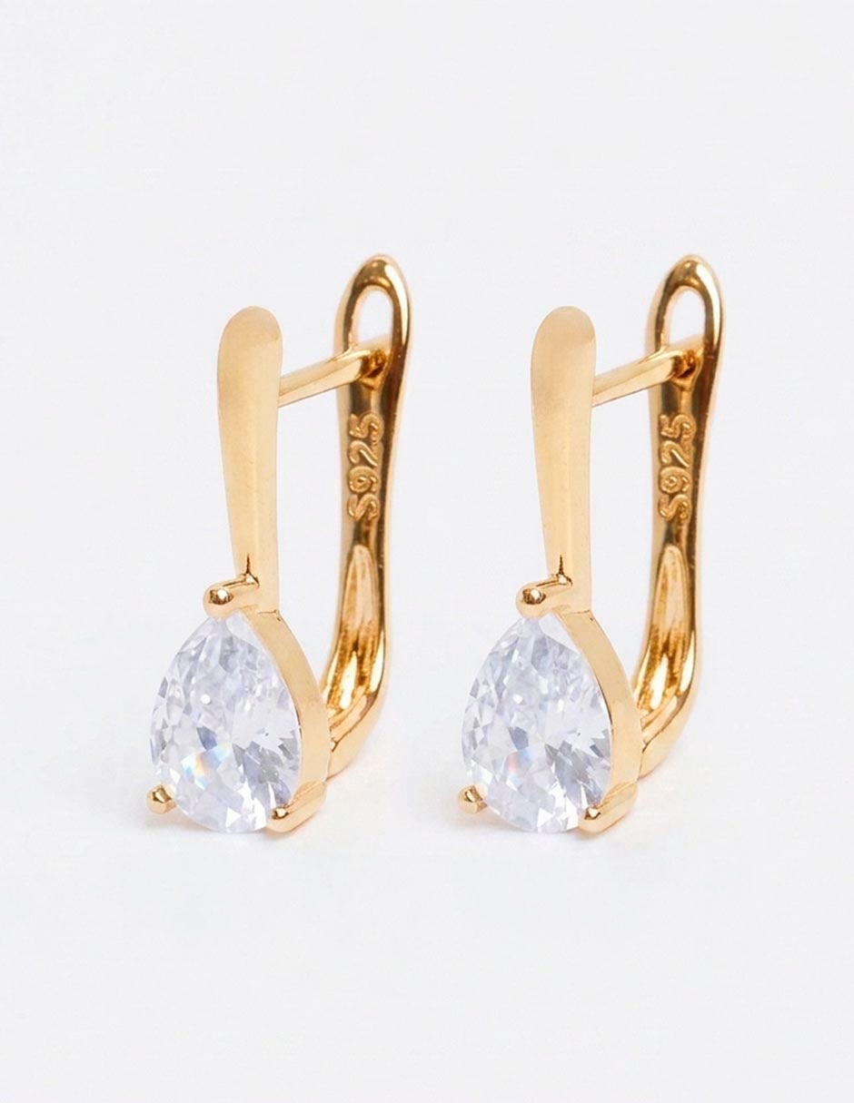 Aretes cortos de gota de plata P 925 con acabado baño de oro zirconia 4