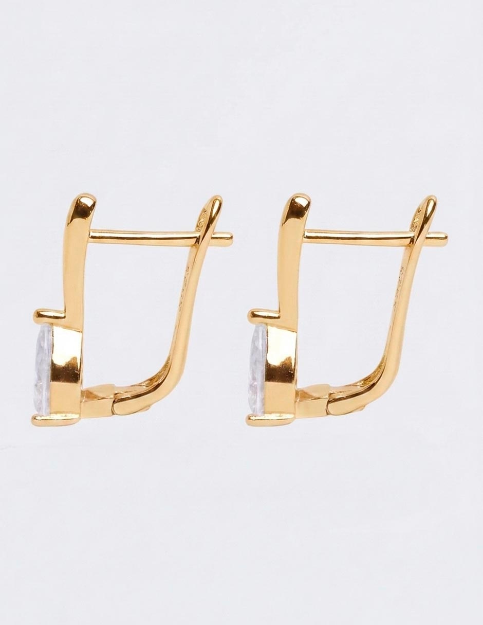 Aretes cortos de gota de plata P 925 con acabado baño de oro zirconia 3
