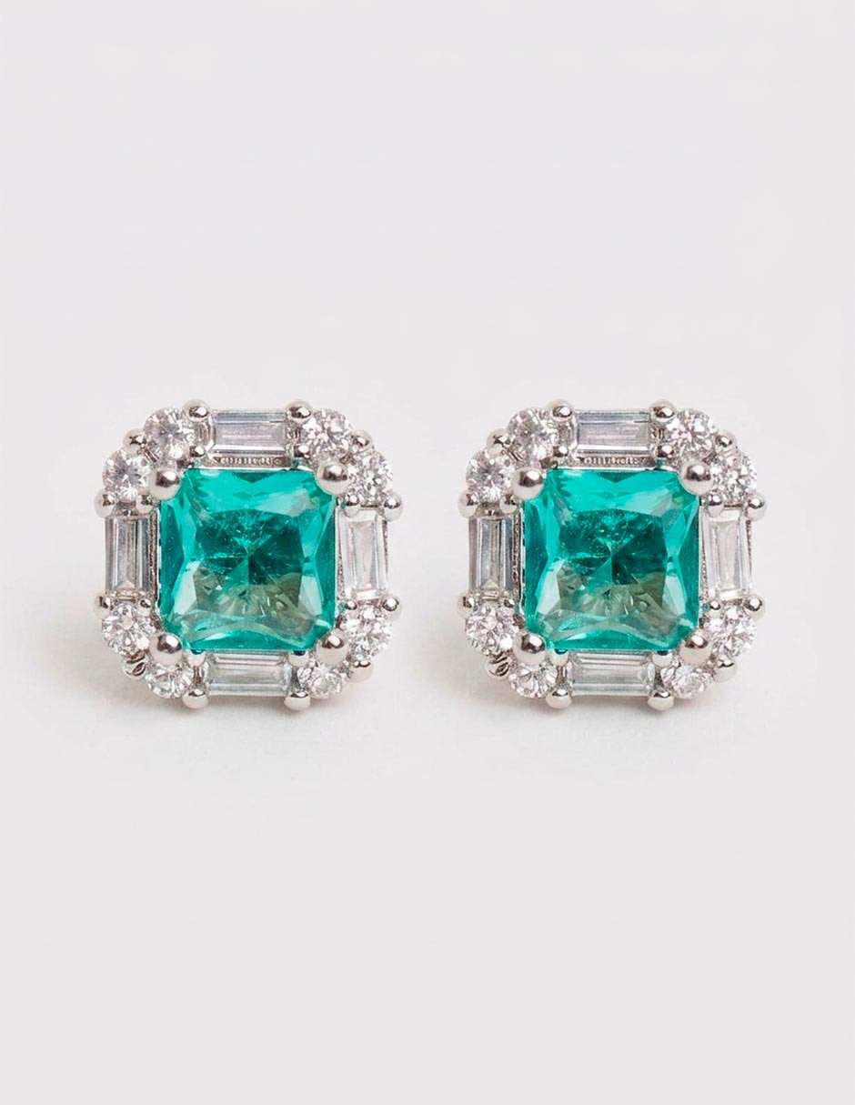 Broqueles cuadrados prosperidad de plata p 925 con acabado pavé zirconia