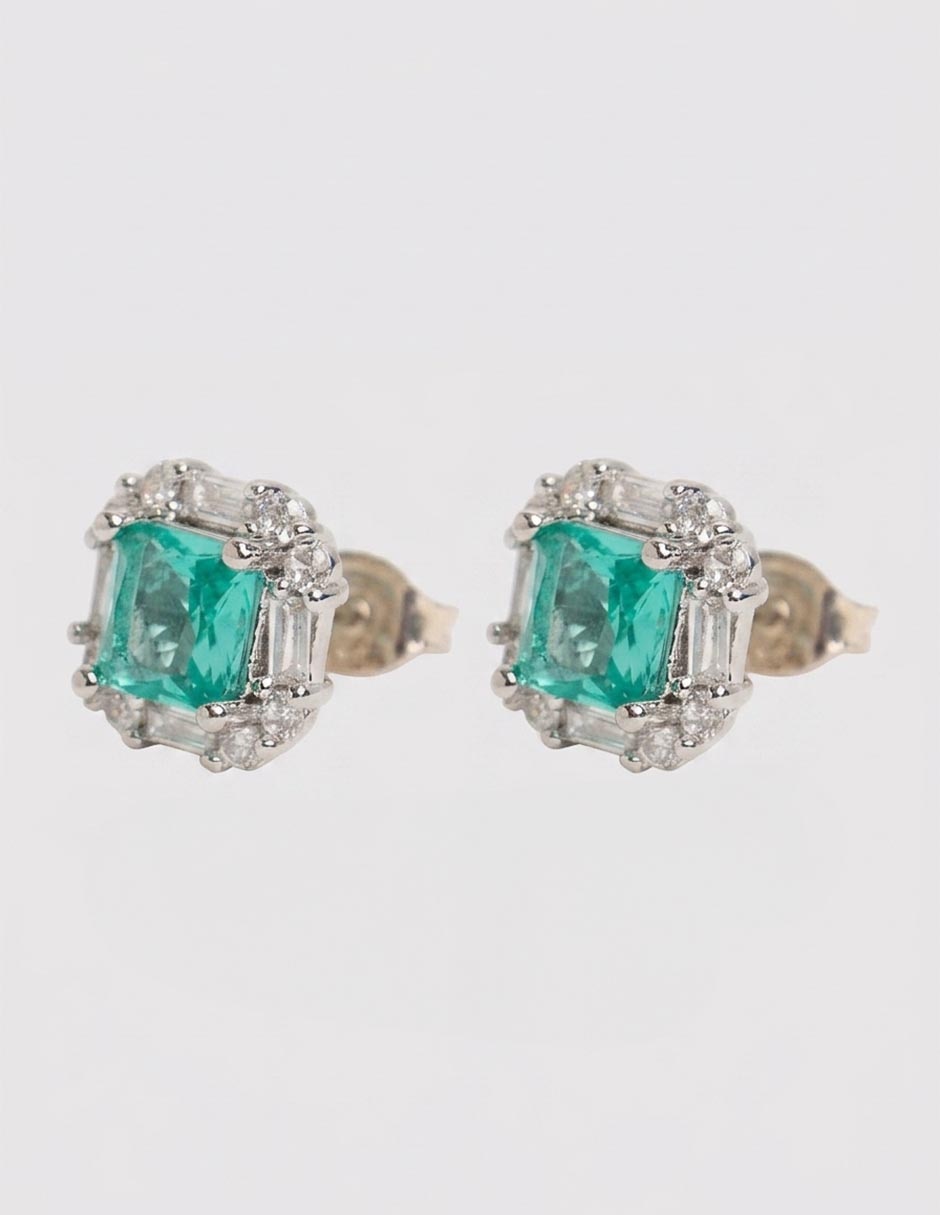 Broqueles cuadrados prosperidad de plata p 925 con acabado pavé zirconia