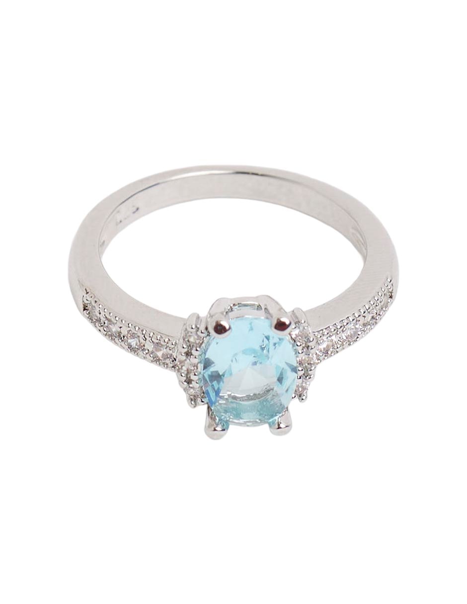 Anillo ovalado clasica p 925 plata aguamarina pavé