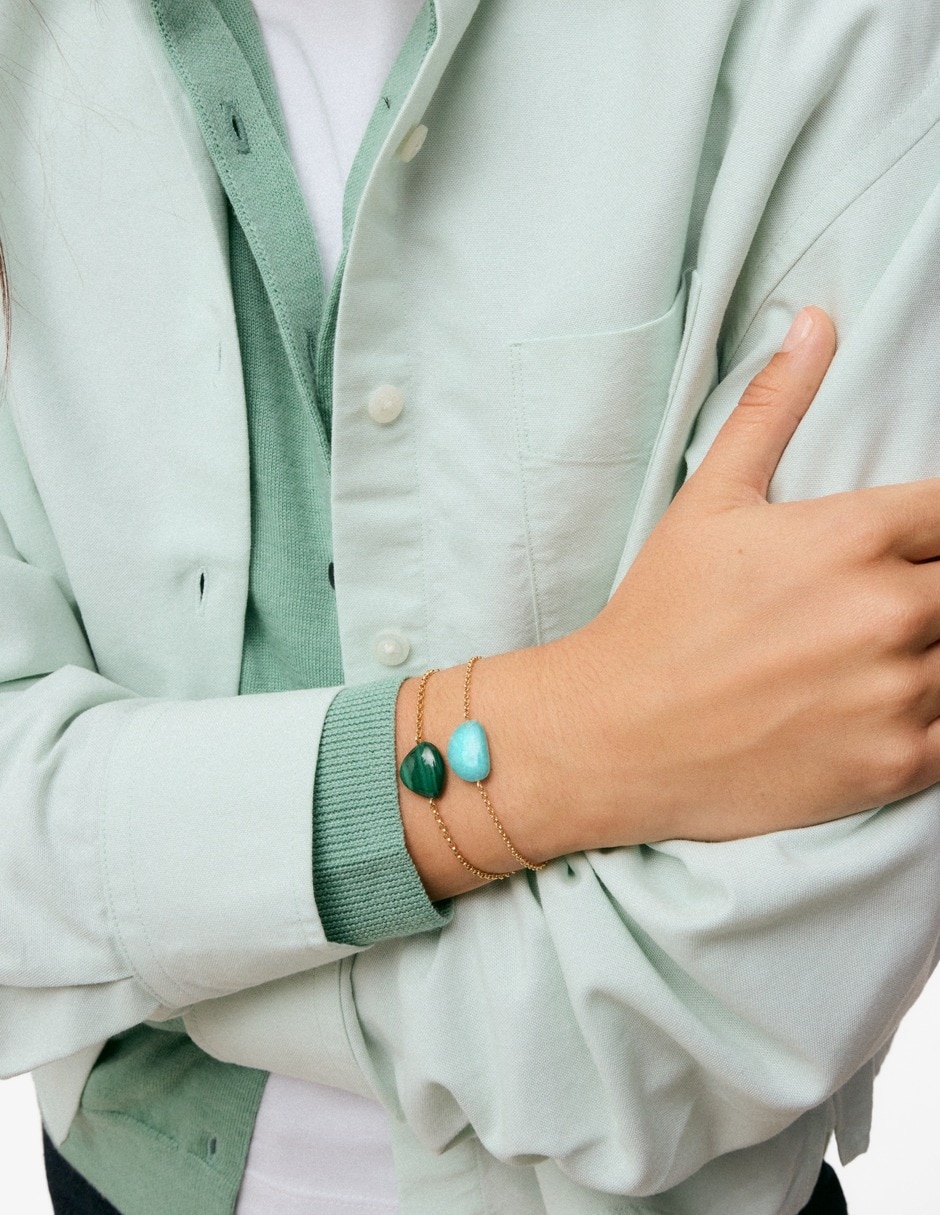 Pulsera de plata con malaquita tous color dots