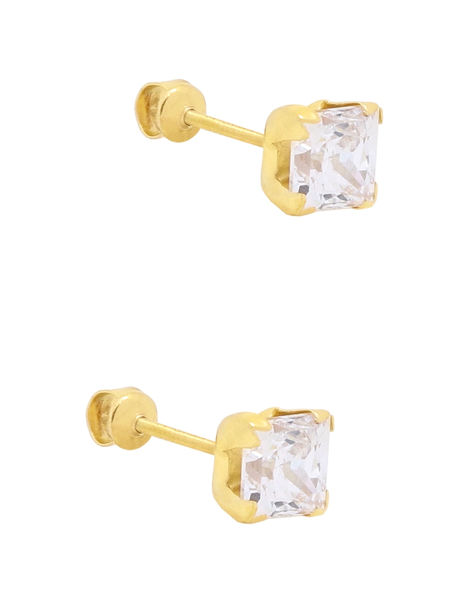 Broqueles de oro amarillo 14 k con acabado pavé zirconia cúbica 2