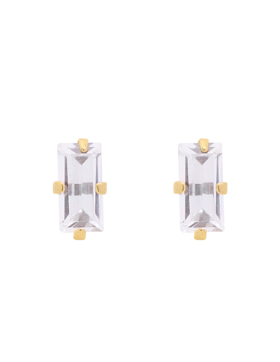 Broqueles de oro amarillo 14 k con acabado pulido zirconia